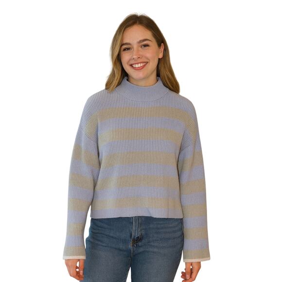 Sincerely Jules Striped Mock Neck Sweater Beige Lavender Women’s Medium - Picture 1 of 4